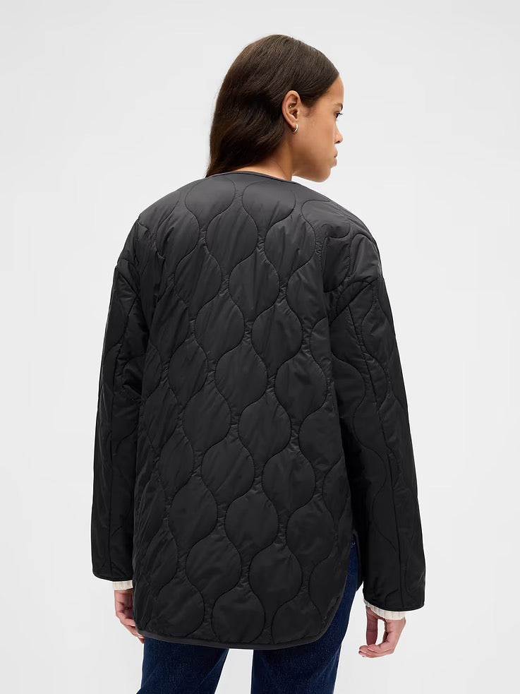 NWT GAP Recycled Lightweight Oversized Quilted Liner Jacket in Black | Size Large