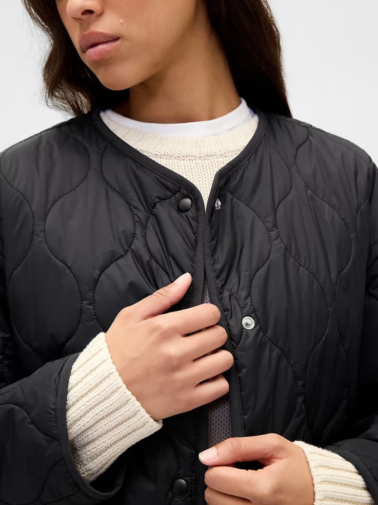 NWT GAP Recycled Lightweight Oversized Quilted Liner Jacket in Black | Size Large
