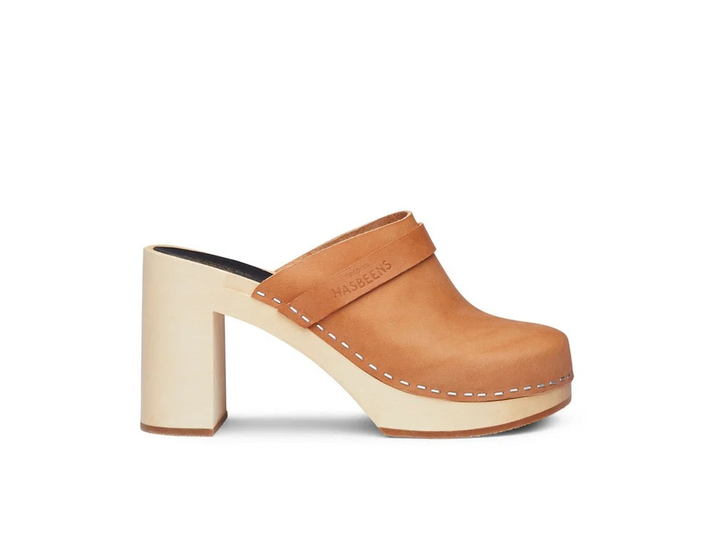 Swedish Hasbeens Husband Ski High Wooden Platform Clogs | Size 40