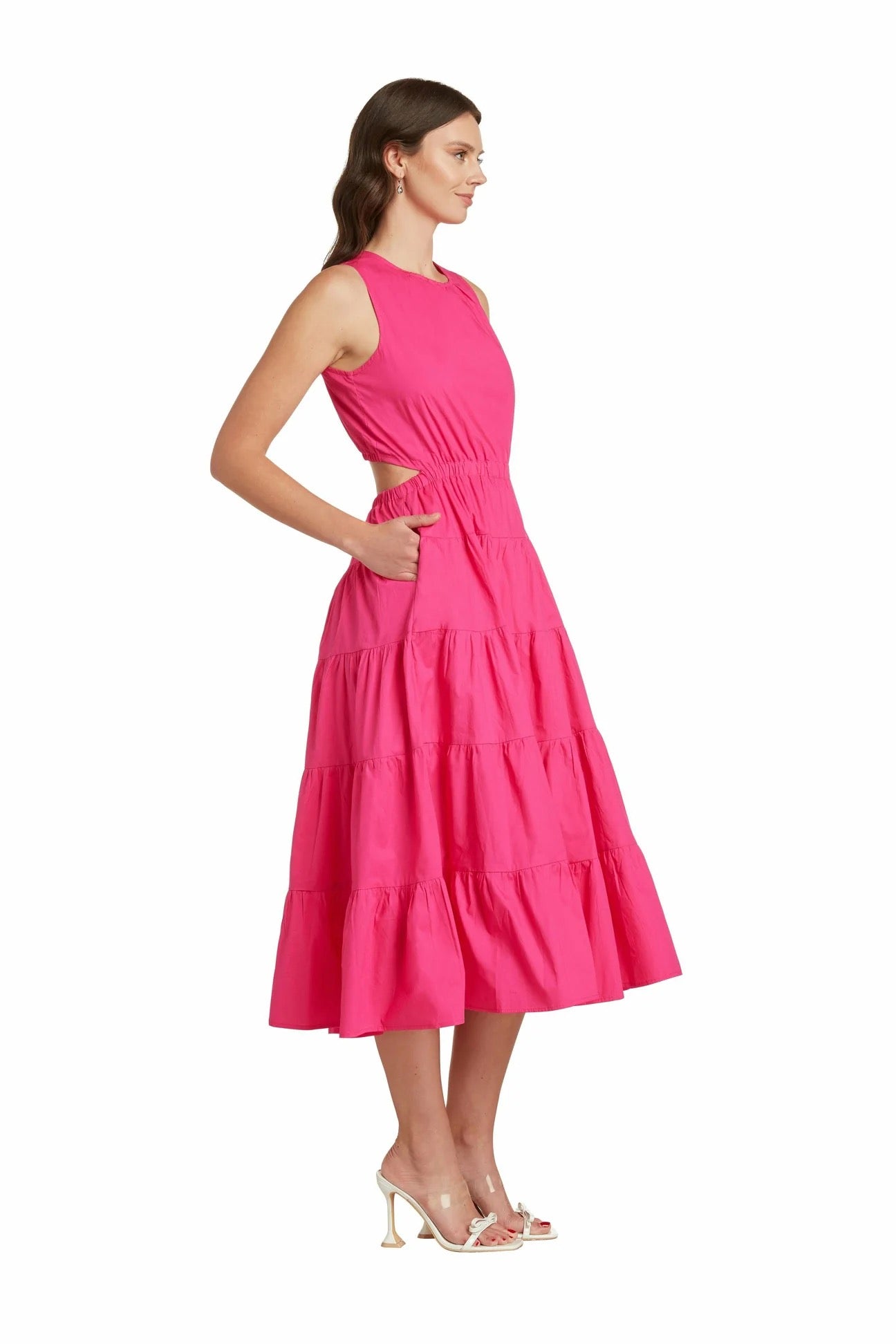 &Merci Hot Pink Cutout Ruffled Cotton Maxi Dress | Size Small