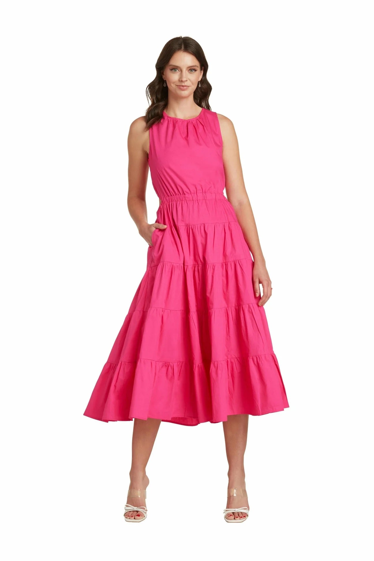 &Merci Hot Pink Cutout Ruffled Cotton Maxi Dress | Size Small