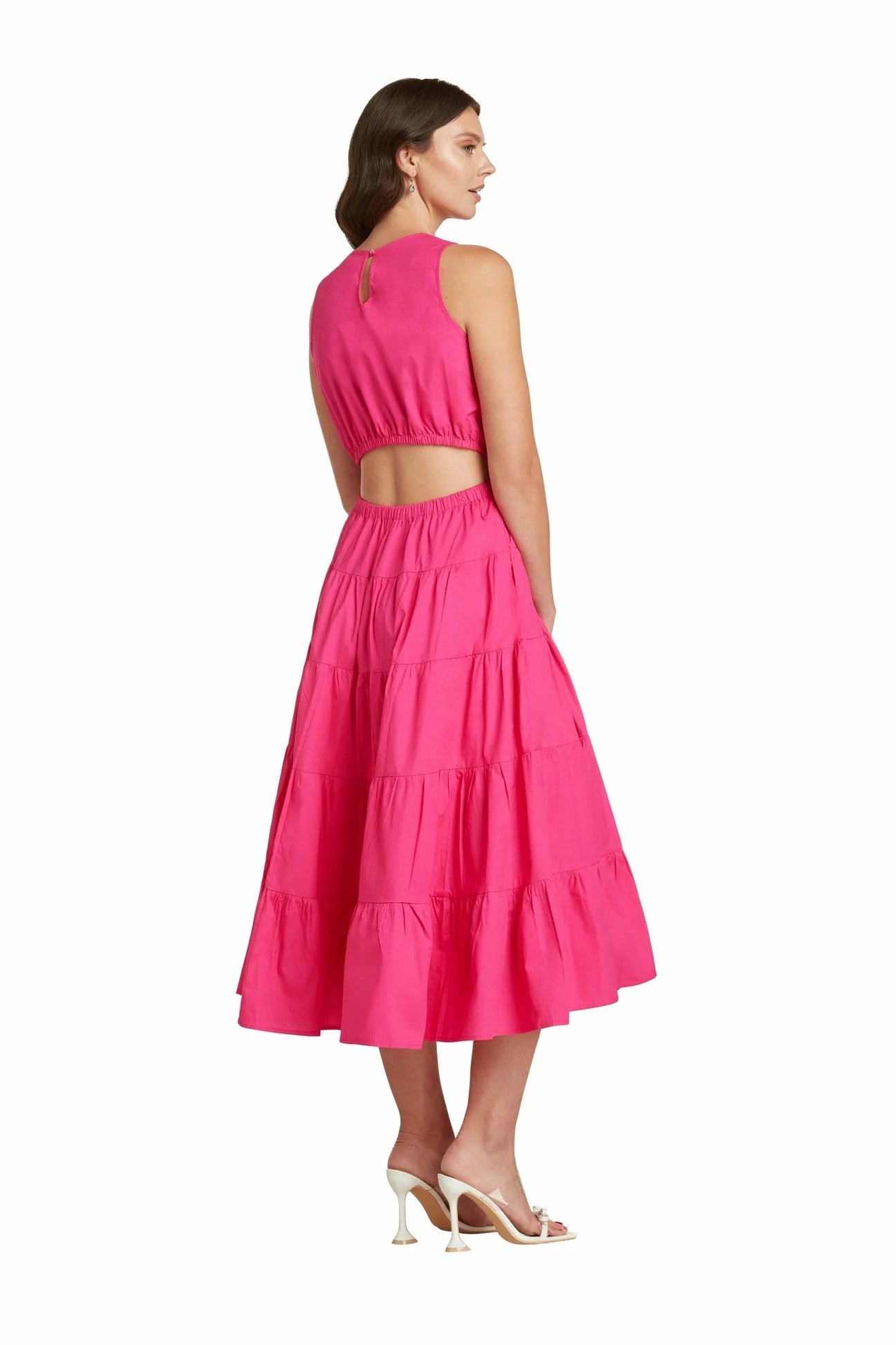 &Merci Hot Pink Cutout Ruffled Cotton Maxi Dress | Size Small
