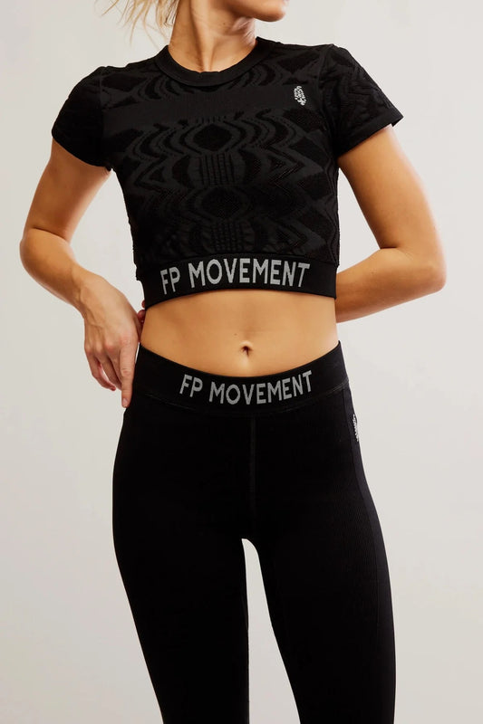 NWT FP Movement by Free People Run The Distance Baby Tee in Black | Size M/L