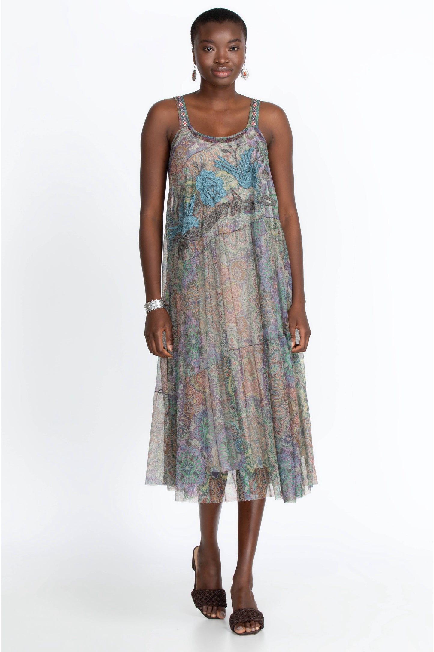 Johnny Was Matisse Mesh Slip Dress in Multi | Size Large
