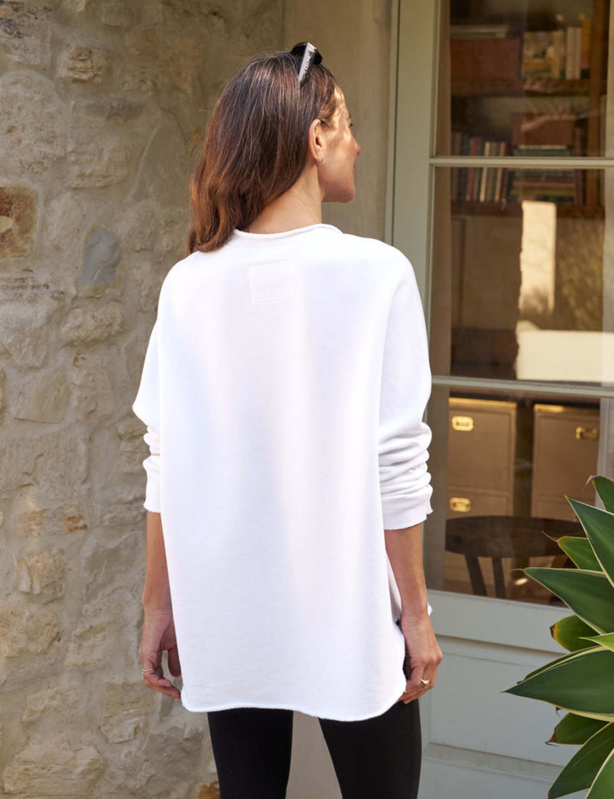 Frank & Eileen Anna Long Sleeve Capelet White Sweatshirt | Size Large