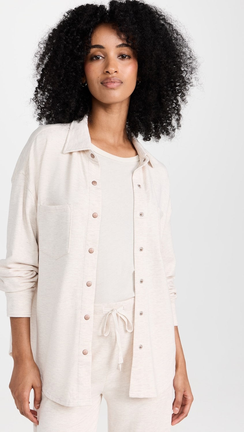 Z Supply WFH Shirt Jacket in Light Oatmeal Heather | Size Large