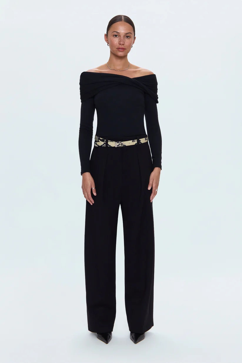 Pistola NWT Eden Pleated Barrel Leg Trousers in Night Out Black | Size 28