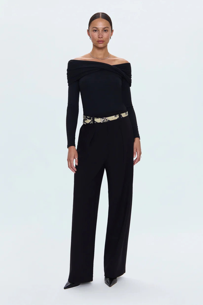 Pistola NWT Eden Pleated Barrel Leg Trousers in Night Out Black | Size 28