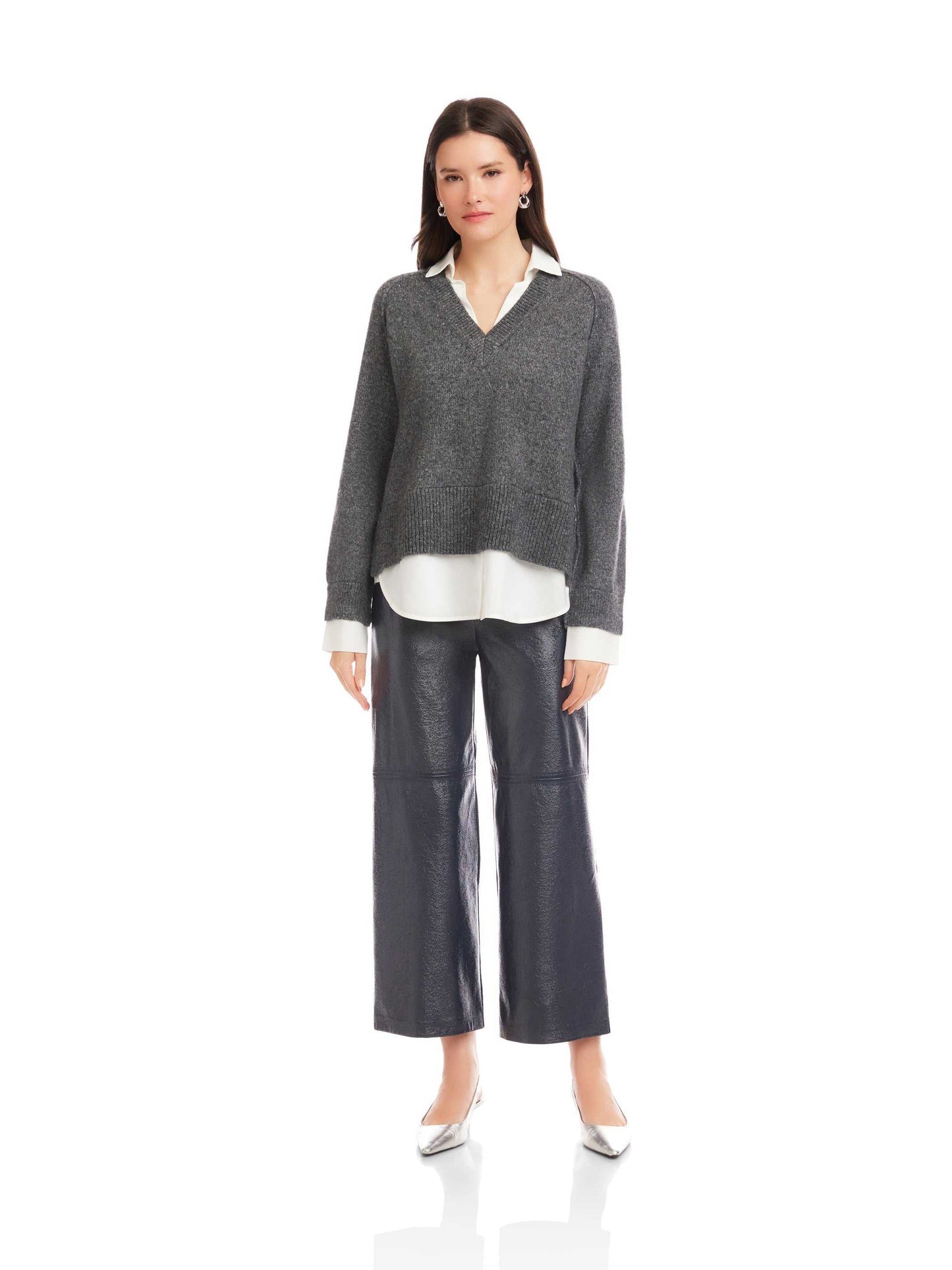NWT Fifteen Twenty Carrie Mixed Media Sweater in Charcoal Gray | Size Large