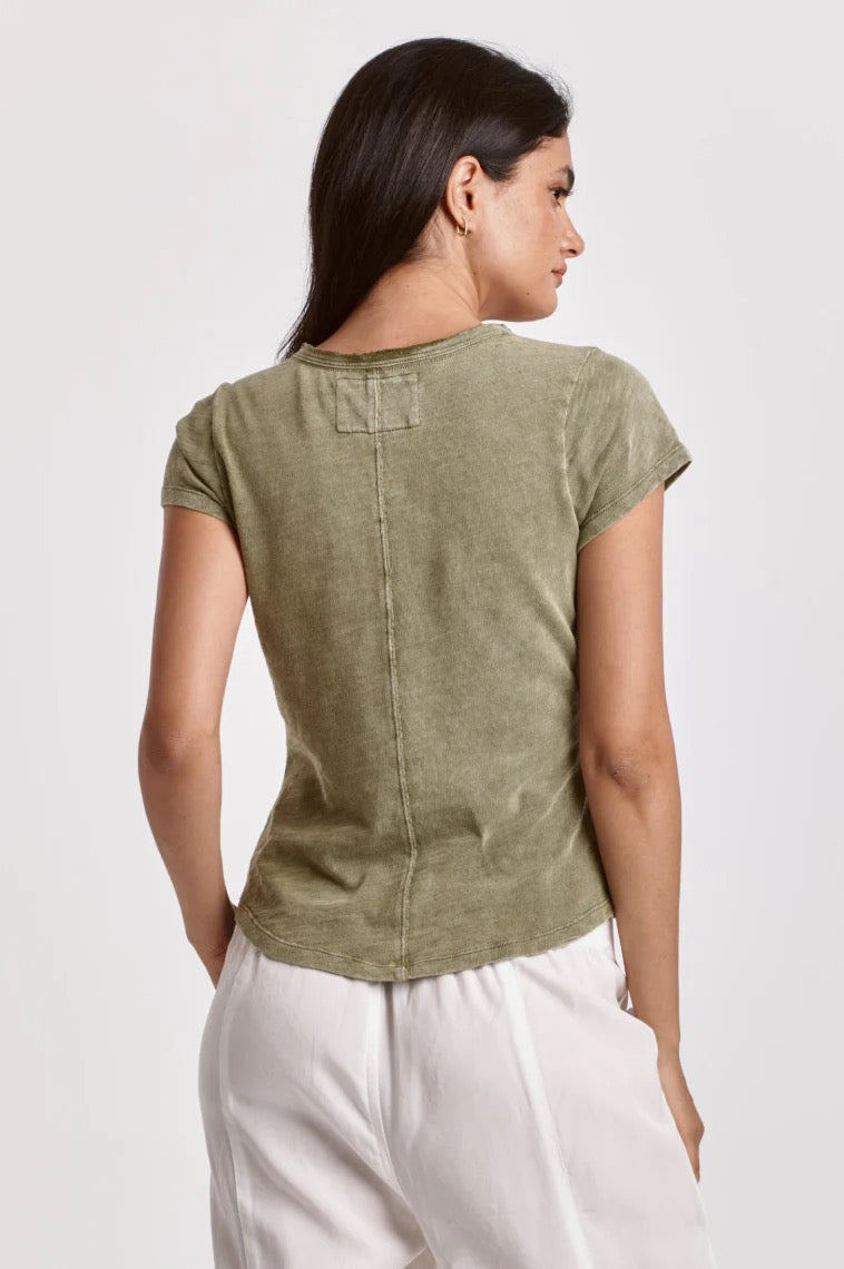 Dear John Anaya Notch Neck Slub Short Sleeve T-Shirt in Olive Green | Size Small