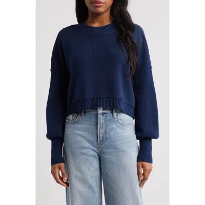 NWT Free People Easy Street Cropped Pullover Sweater in Navy Blue | Size Large