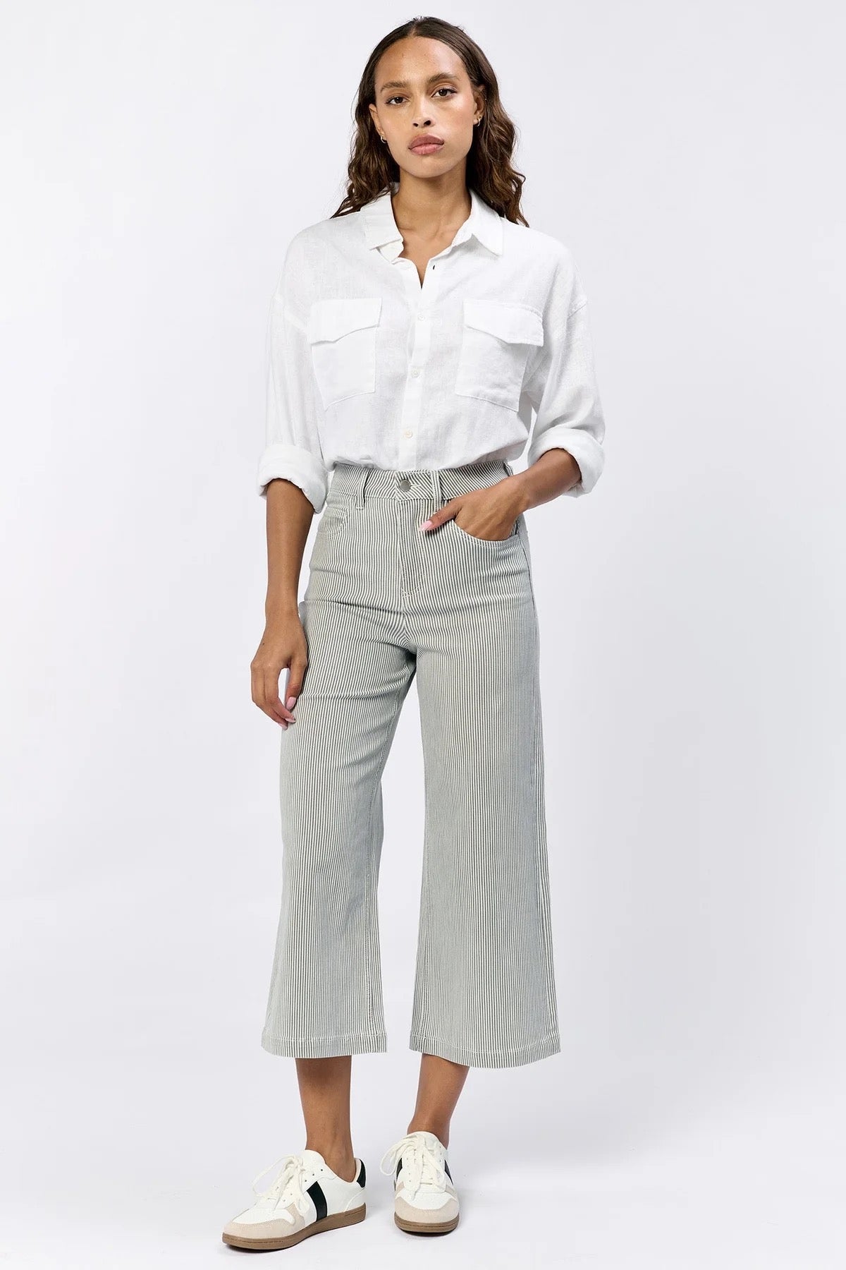 Dear John Denim NWT Audrey Wide Leg Jean in Railroad Gray Stripe | Size 26