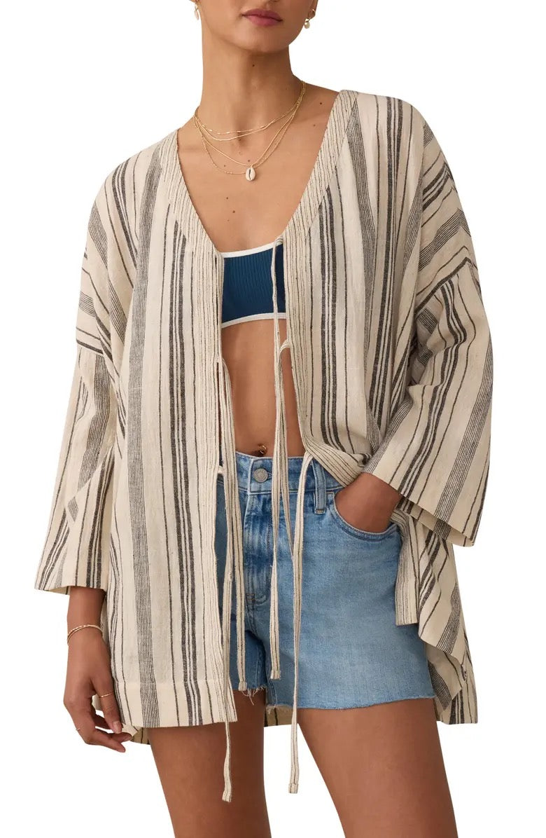 Faherty Rip Tide Stripe Organic Cotton Cover-Up Tunic | Size Medium