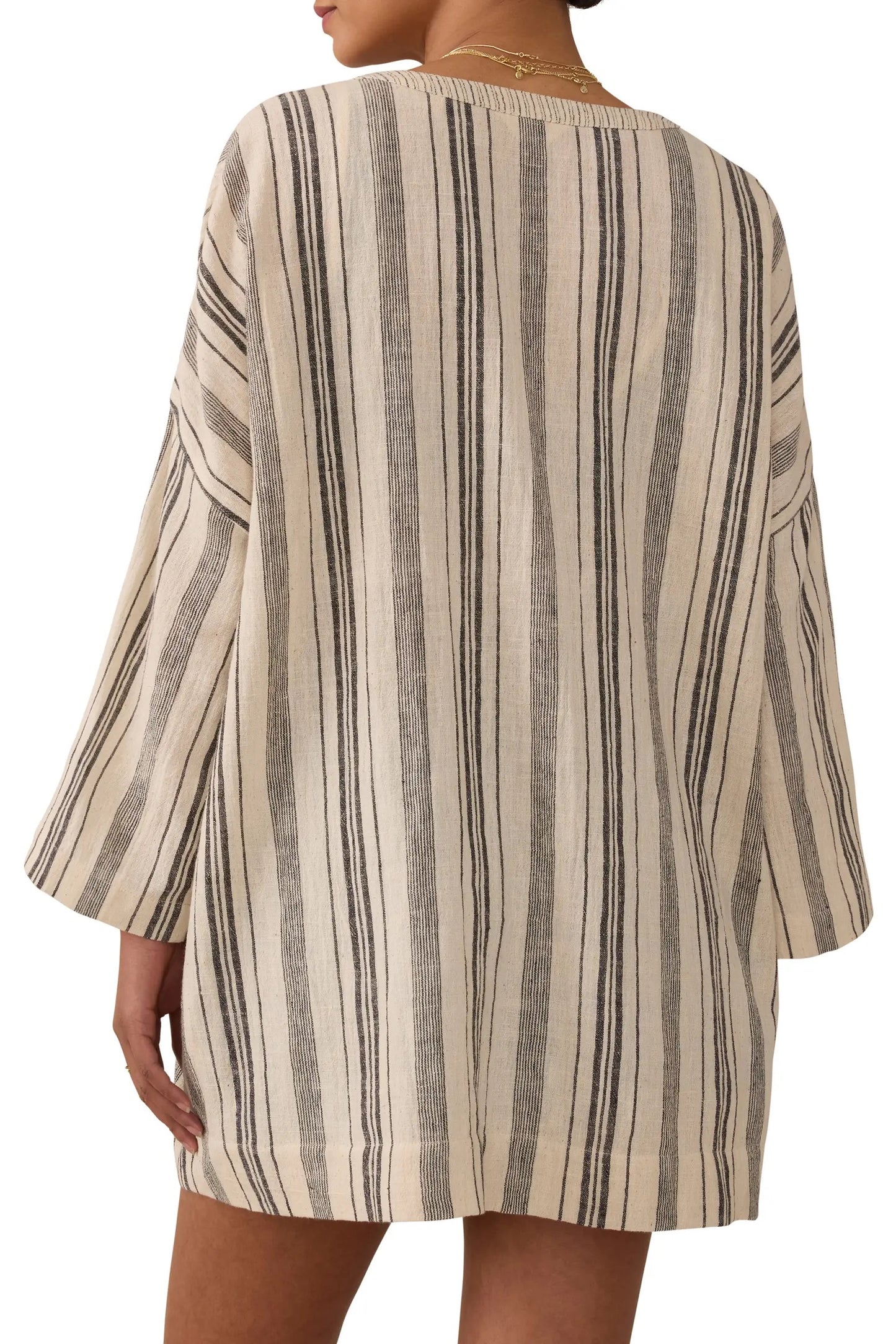 Faherty Rip Tide Stripe Organic Cotton Cover-Up Tunic | Size Medium