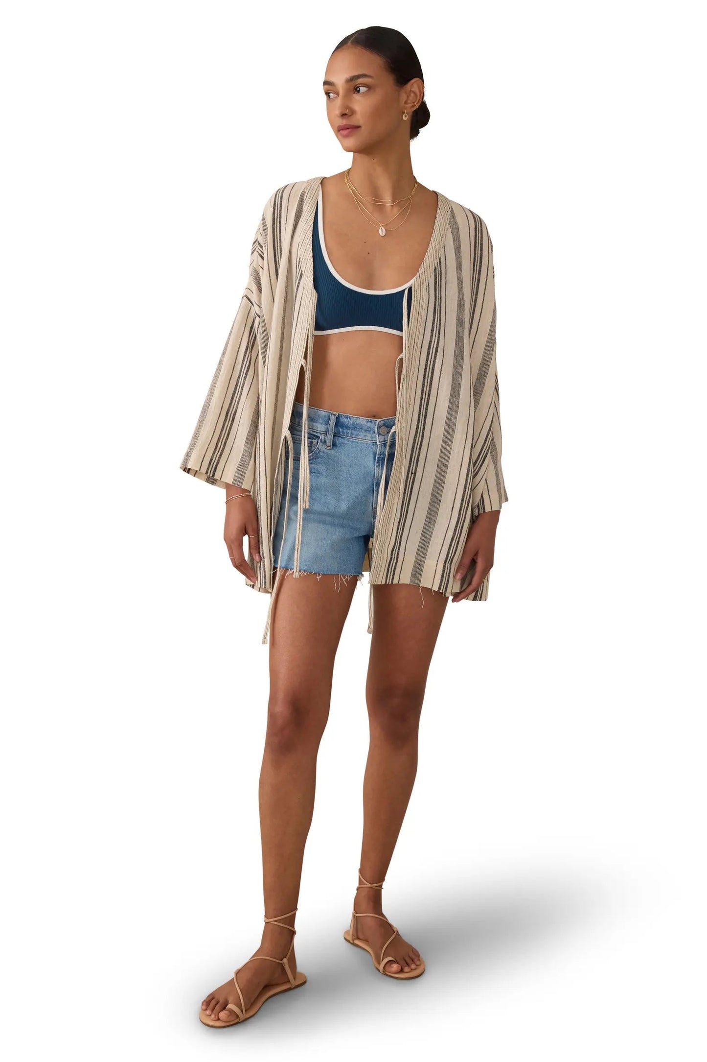 Faherty Rip Tide Stripe Organic Cotton Cover-Up Tunic | Size Medium