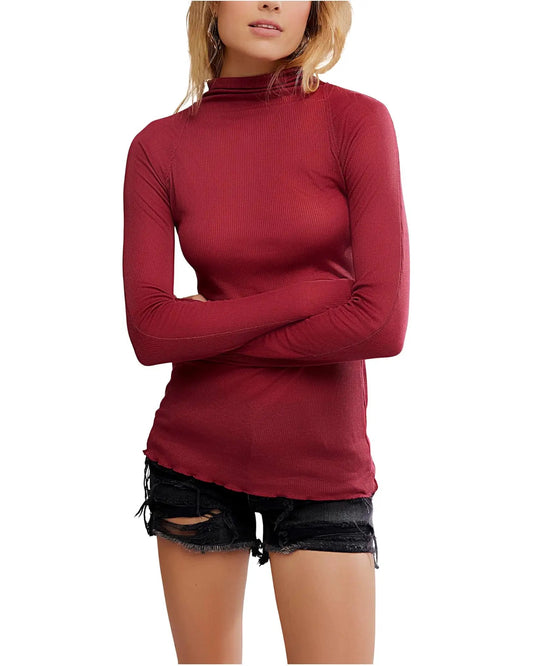 NWT Free People Close to Home Layering Ribbed Turtleneck in Crimson | Size Small