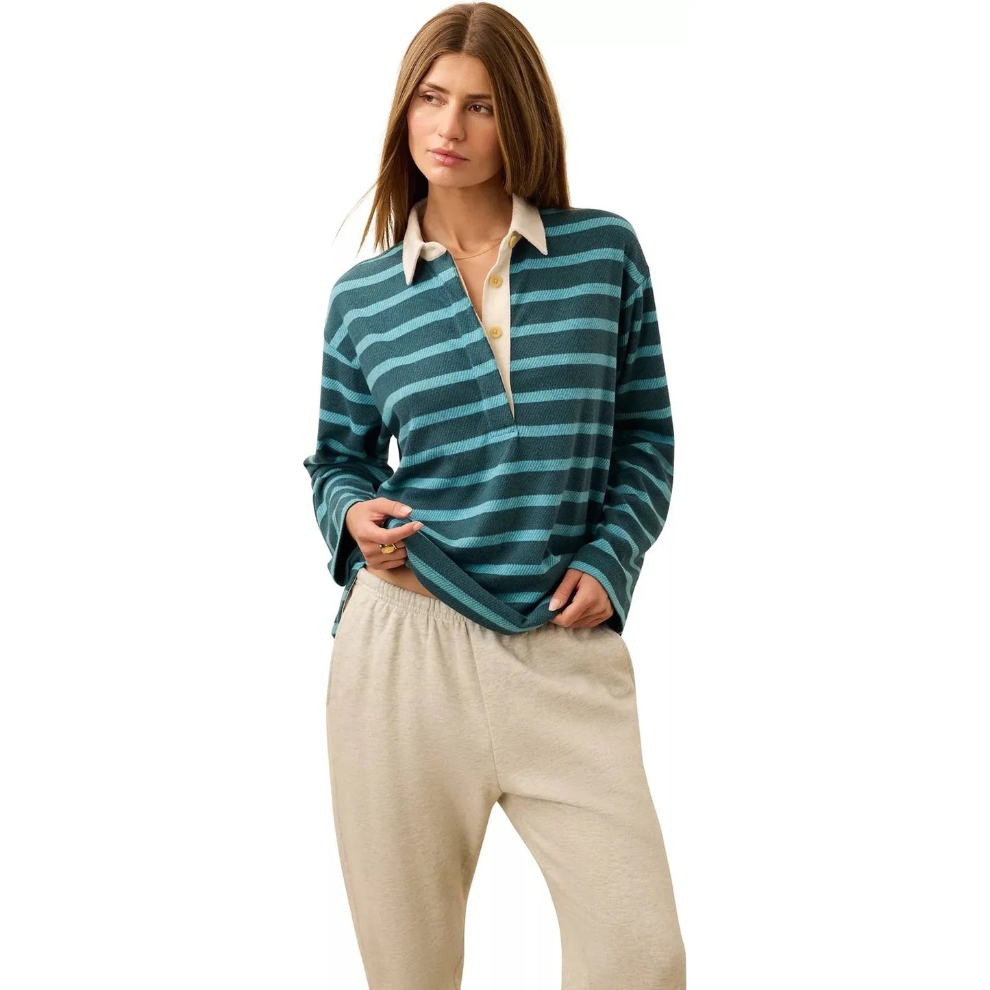 NWT Faherty Legend Sweater Rugby Popover in Blue Stripe | Size XL