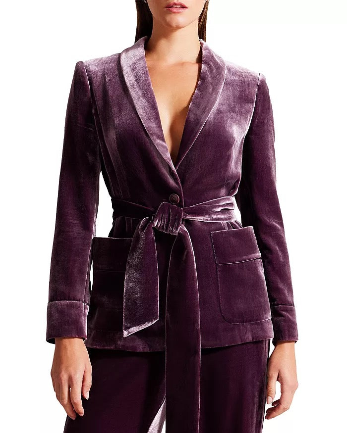 Ted Baker London Purple Silk Blend Velvet Shawl Collar Belted Blazer Jacket | Size 4