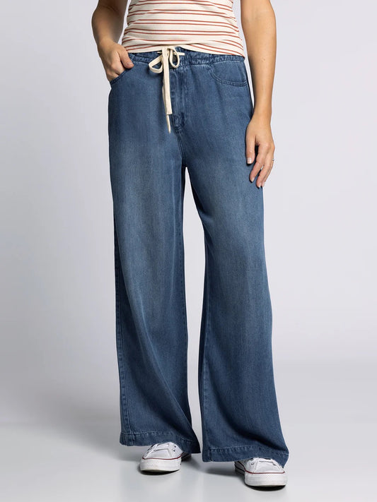 Thread & Supply Austin Pull On Drawstring Waist Denim Pants in Blue | Size Large