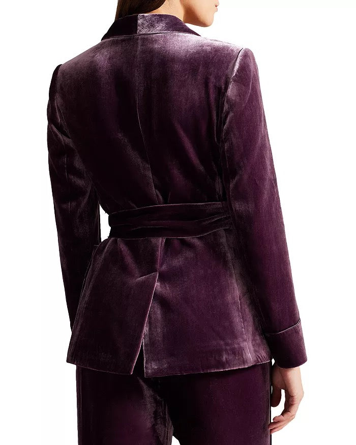 Ted Baker London Purple Silk Blend Velvet Shawl Collar Belted Blazer Jacket | Size 4