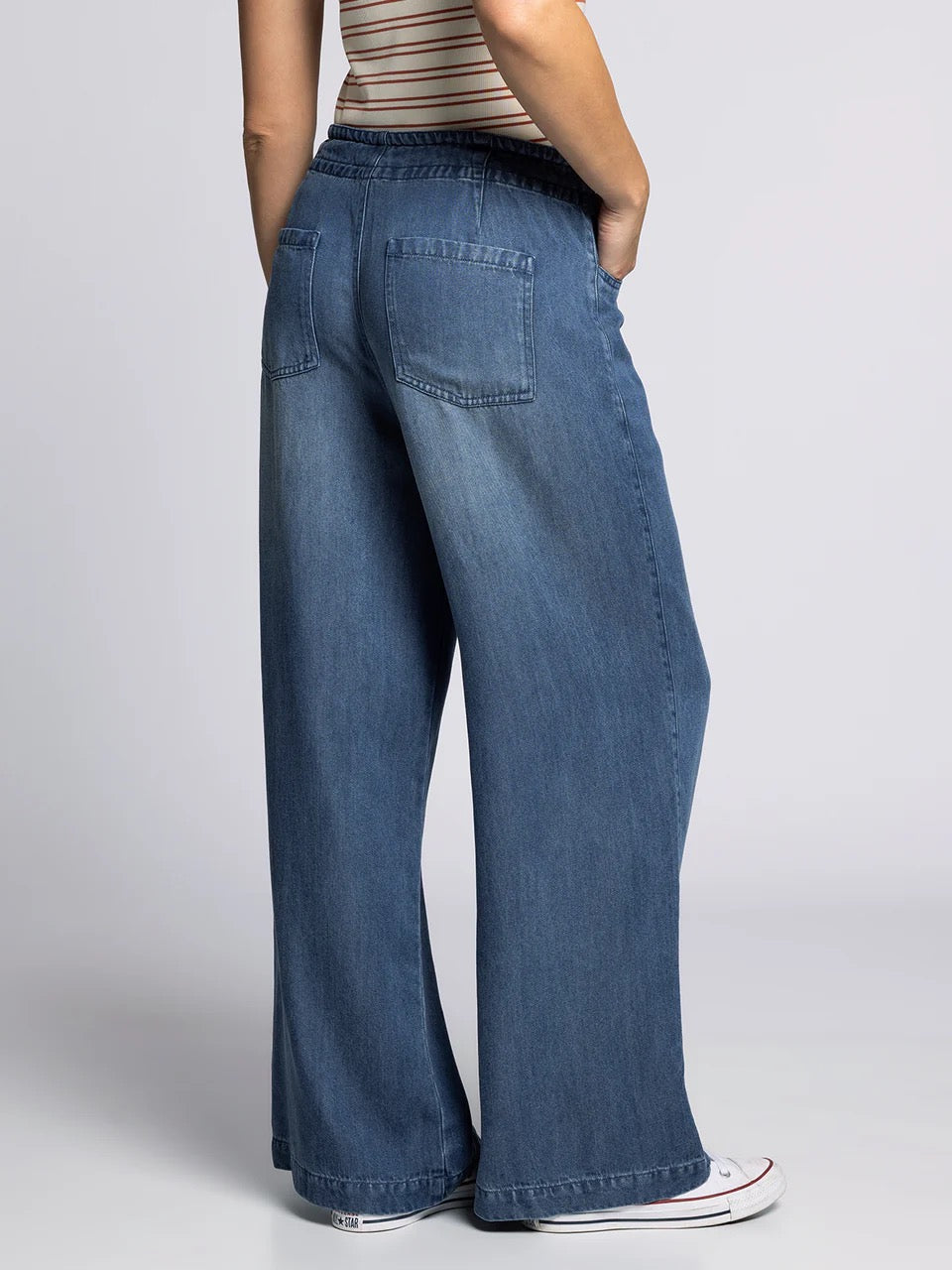 Thread & Supply Austin Pull On Drawstring Waist Denim Pants in Blue | Size Large