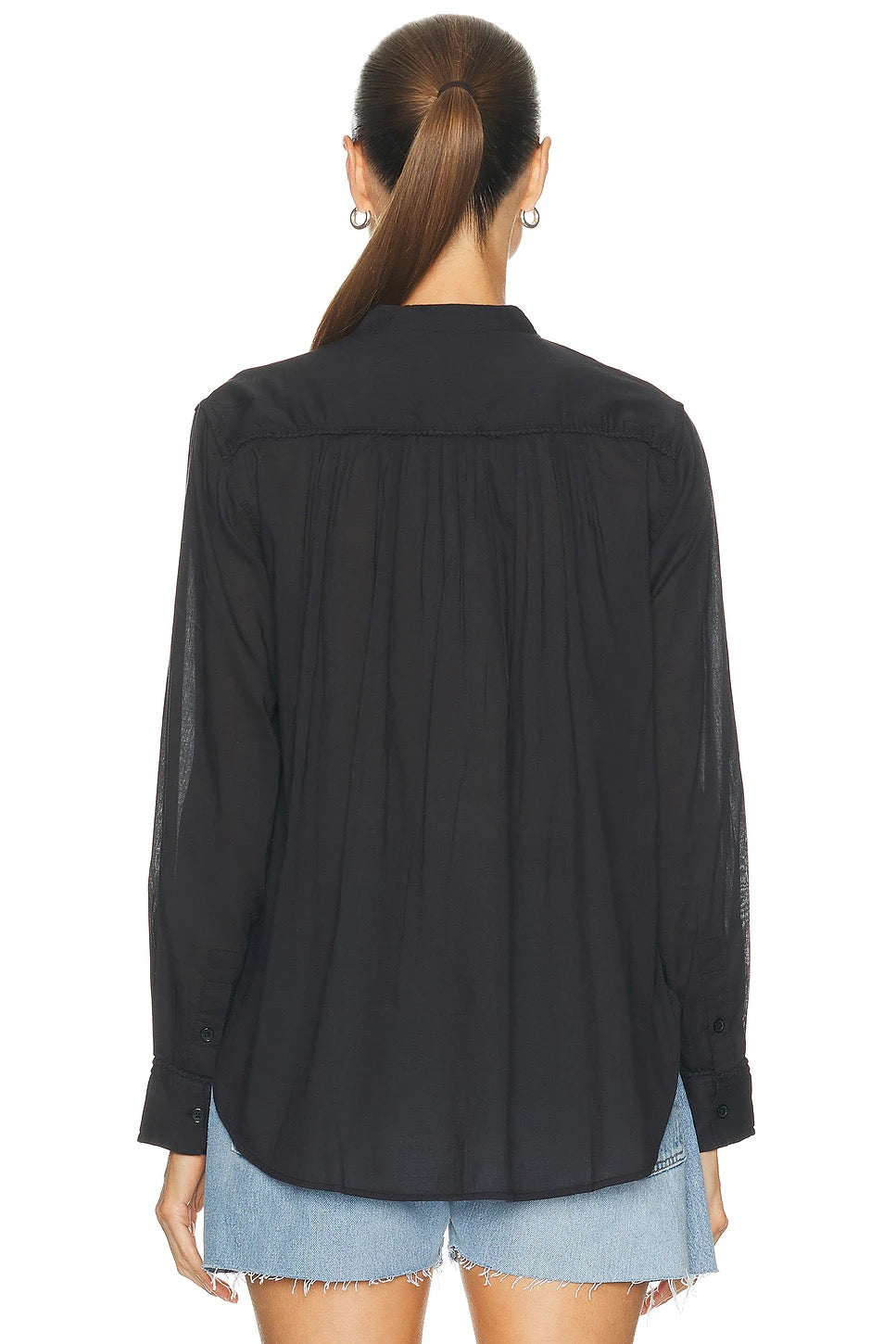 Nili Lotan Clarys Cotton Smocked Peasant Blouse in Black | Size Small