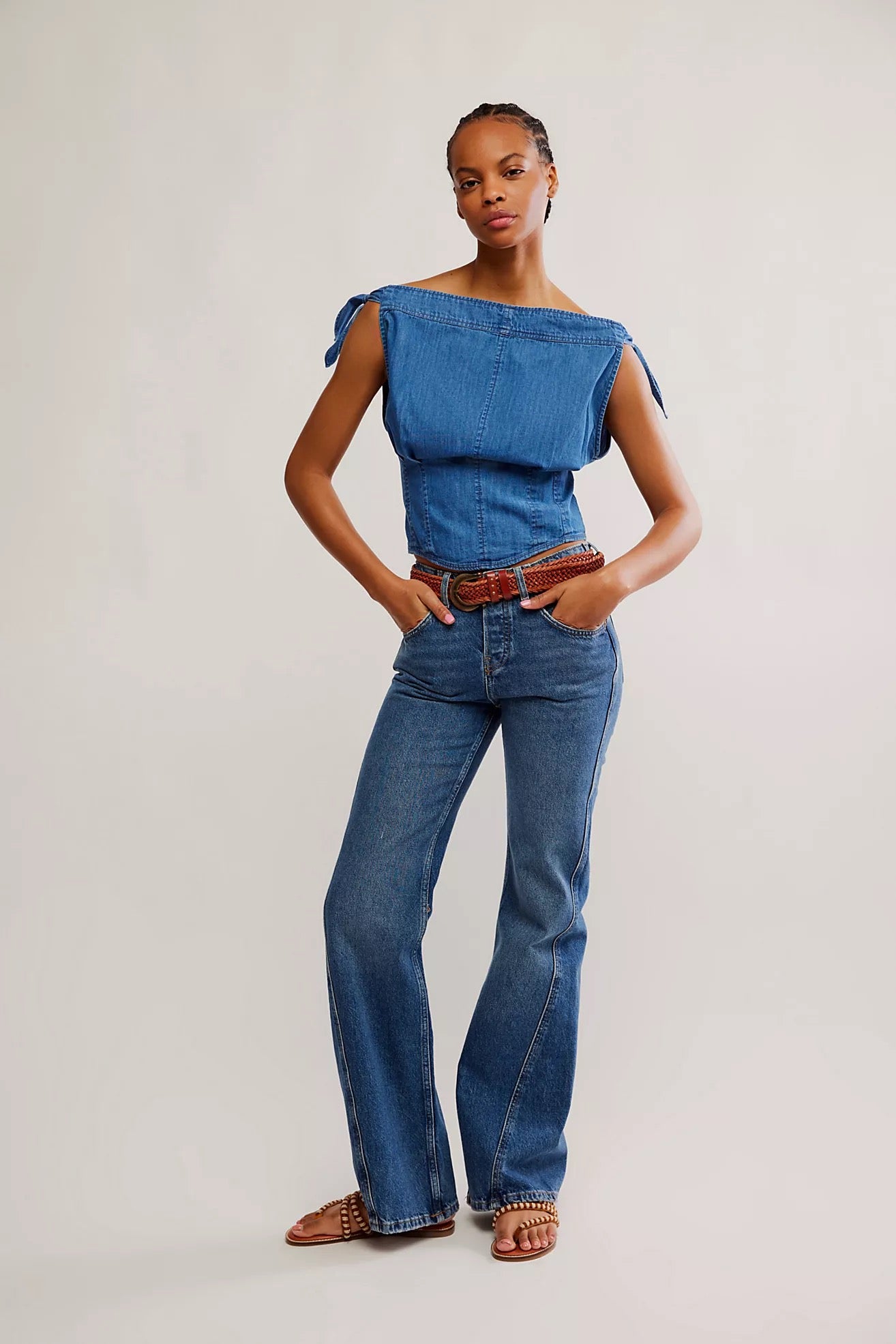 Free People NWT Louie Indigo Off The Shoulder Top | Size Medium
