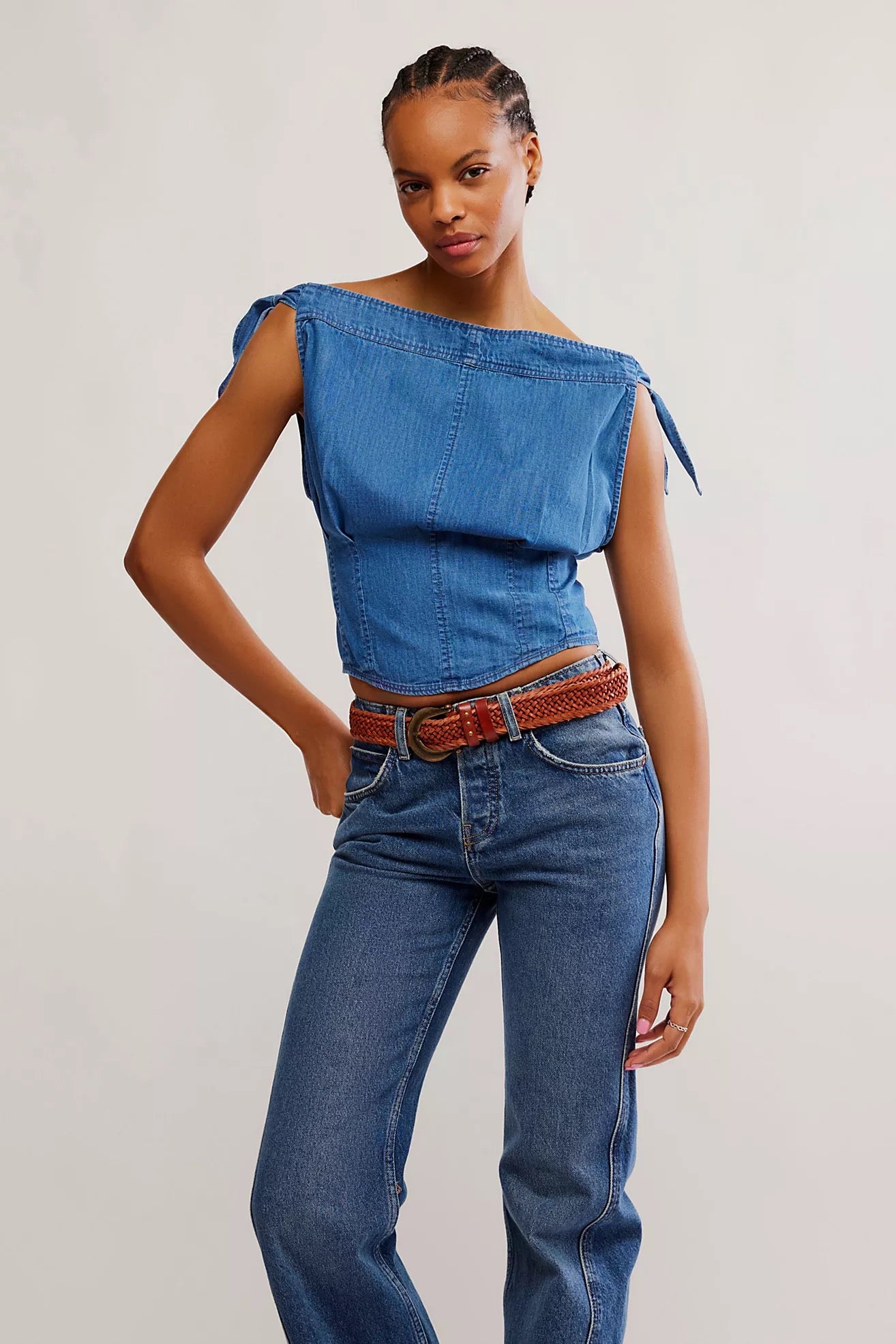 Free People NWT Louie Indigo Off The Shoulder Top | Size Medium