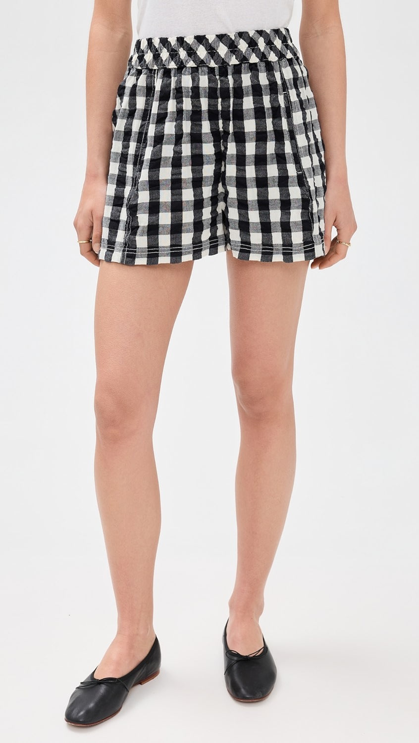 NWT Free People Get Free Seersucker Pull On Shorts in Black and White | Size XL