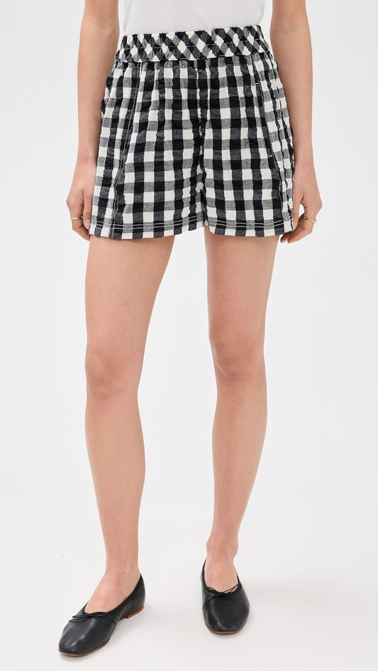 NWT Free People Get Free Seersucker Pull On Shorts in Black and White | Size XL