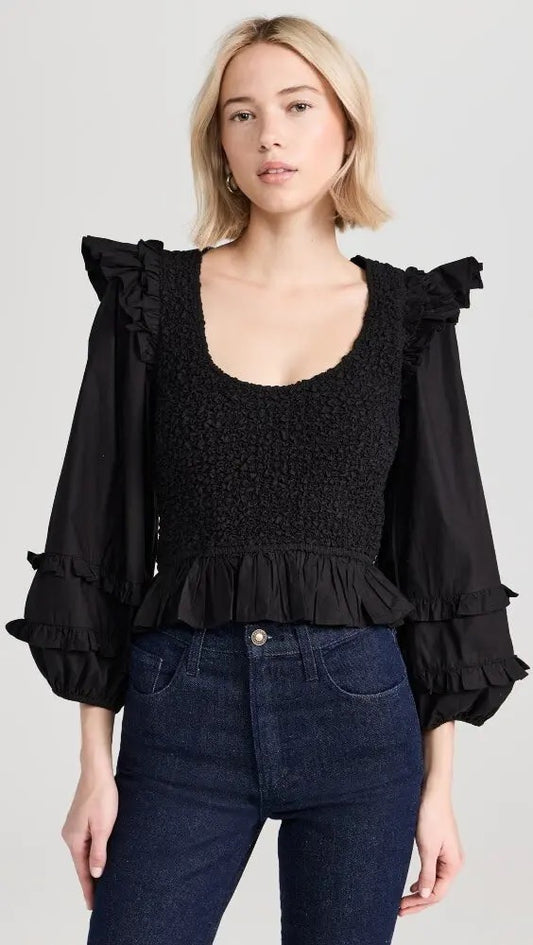 Cleobella Veronika Solid Blouse in Black | Size Medium