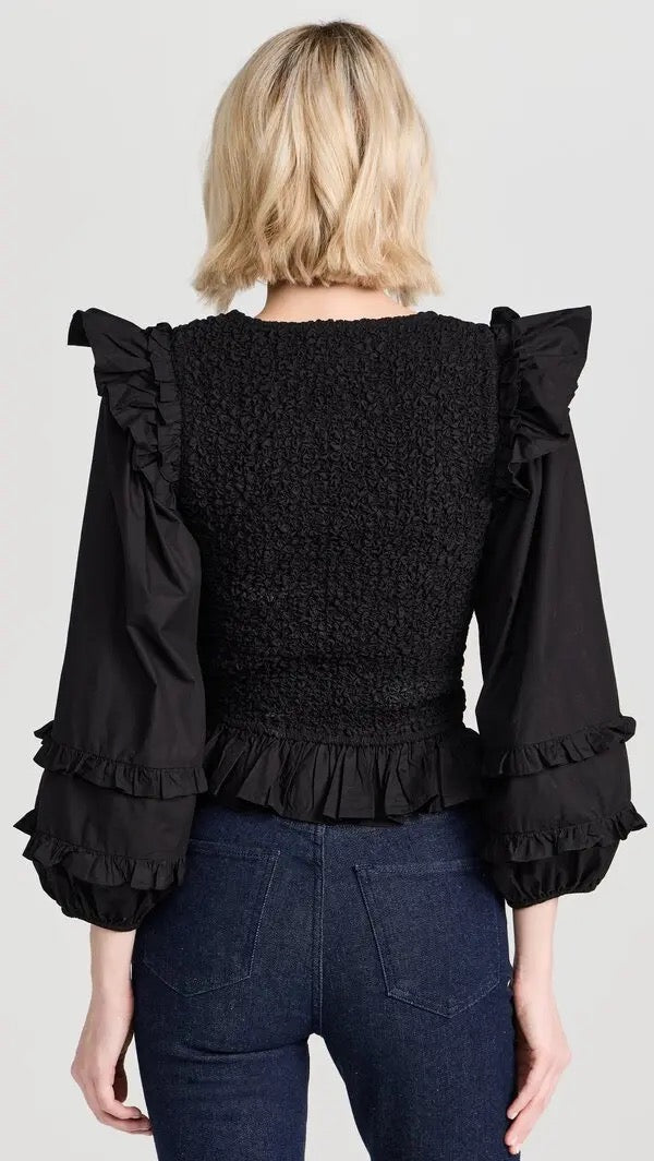 Cleobella Veronika Solid Blouse in Black | Size Medium