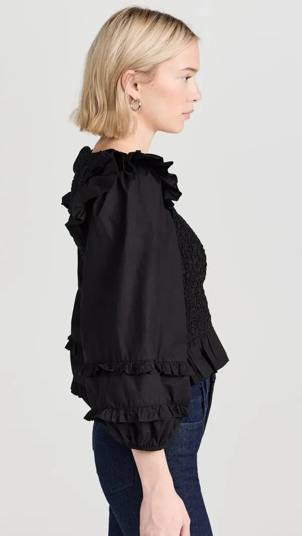 Cleobella Veronika Solid Blouse in Black | Size Medium