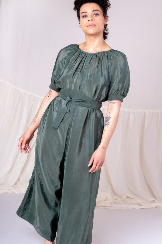 Caron Callahan Theos Green Bouncy Cupro Jumpsuit | Size Small