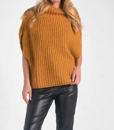 Elan Cable Knit Mustard Yellow Turtleneck Sweater Vest | Size Small