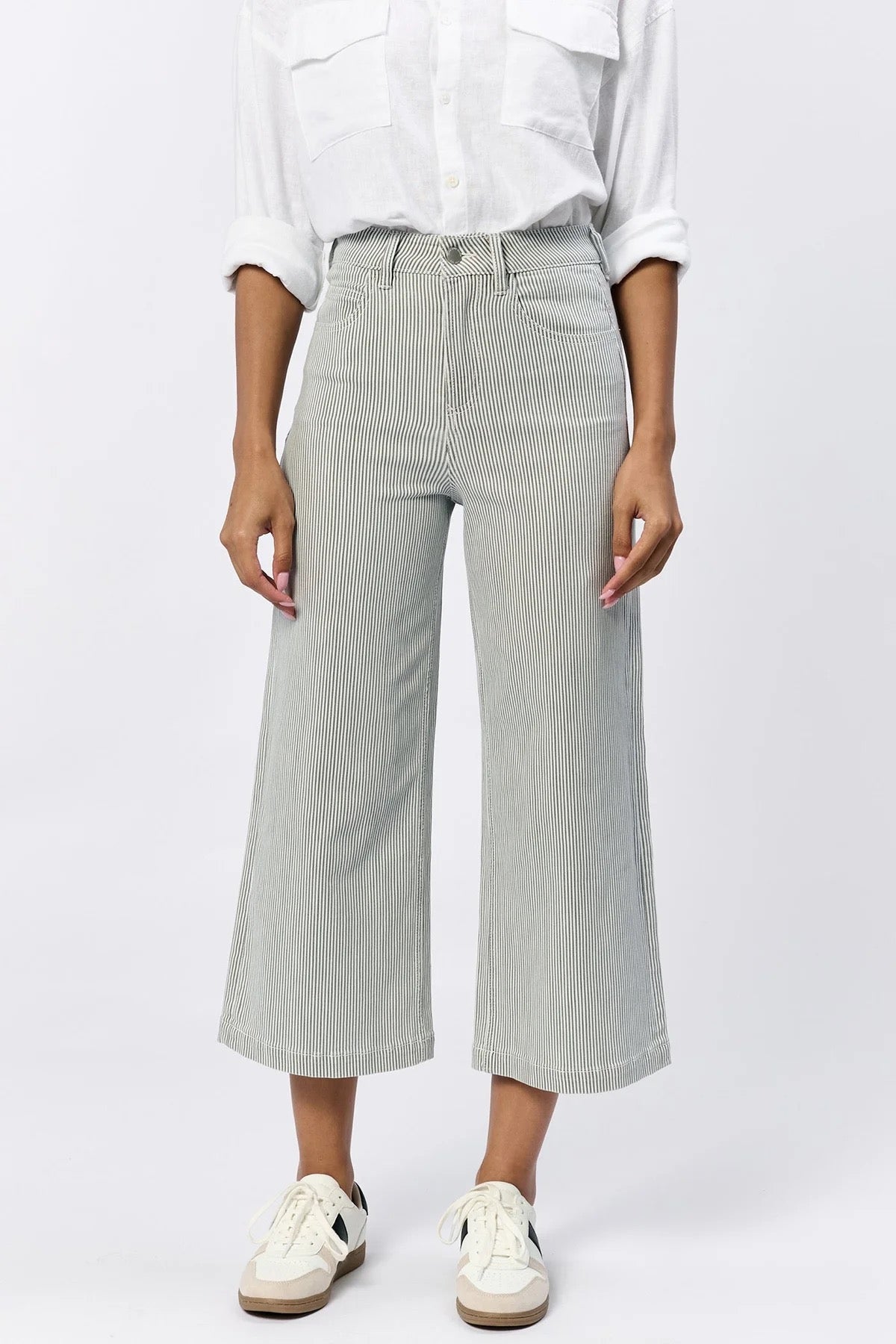 Dear John Denim NWT Audrey Wide Leg Jean in Railroad Gray Stripe | Size 26