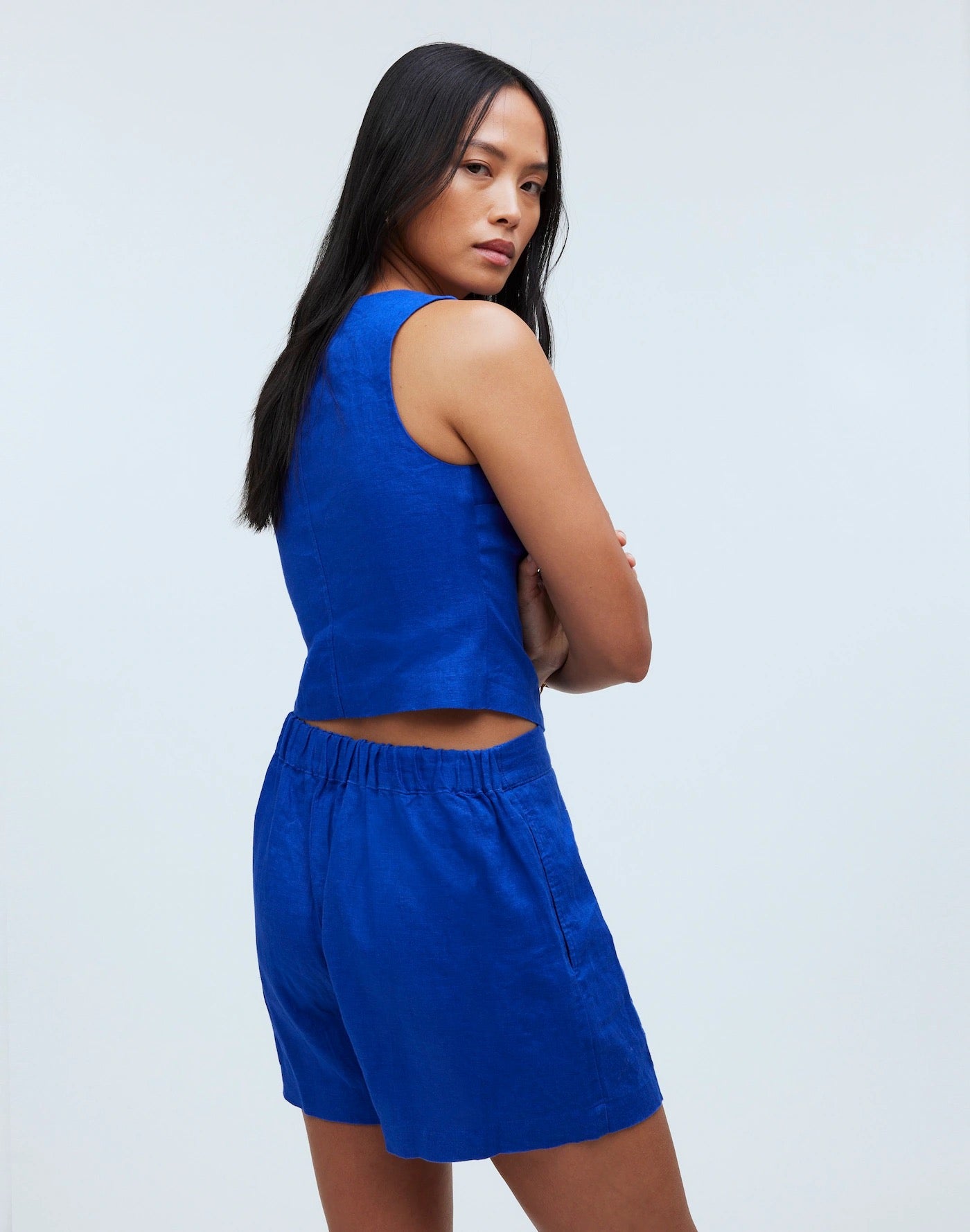 NWT Madewell Clean Pull-On Linen Shorts in Pure Blue | Size Small