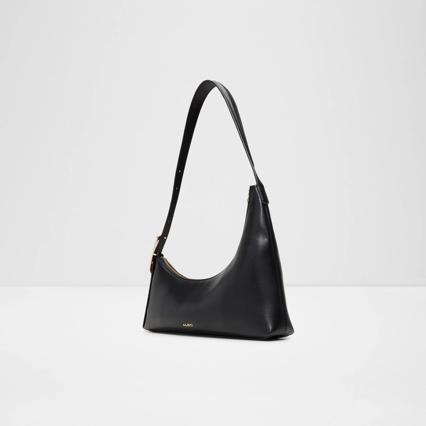 NWT Aldo Timberly Black Leather Asymmetrical Shoulder Bag with Gold Hardware