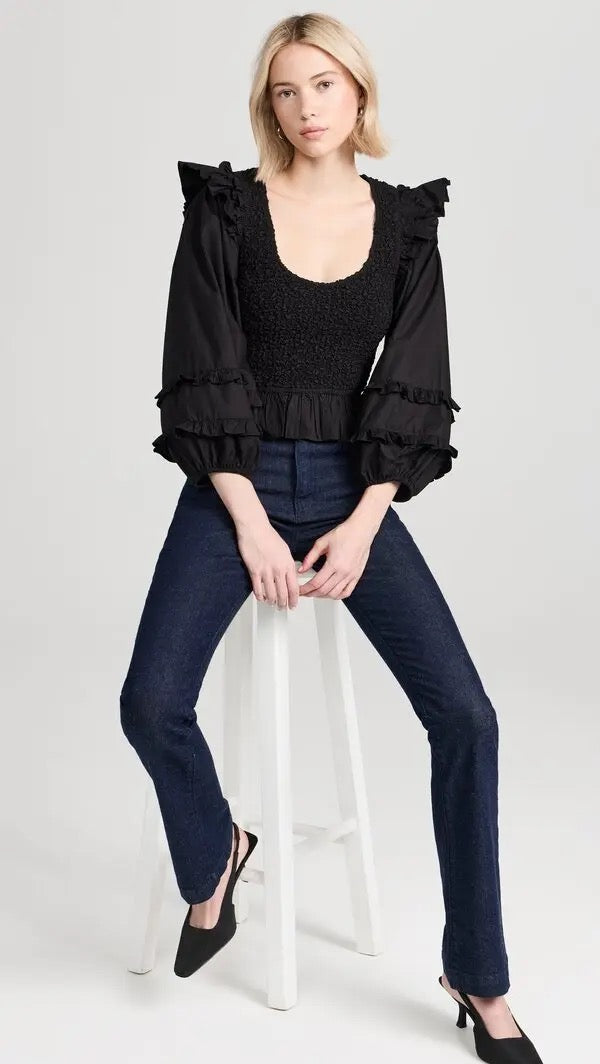 Cleobella Veronika Solid Blouse in Black | Size Medium