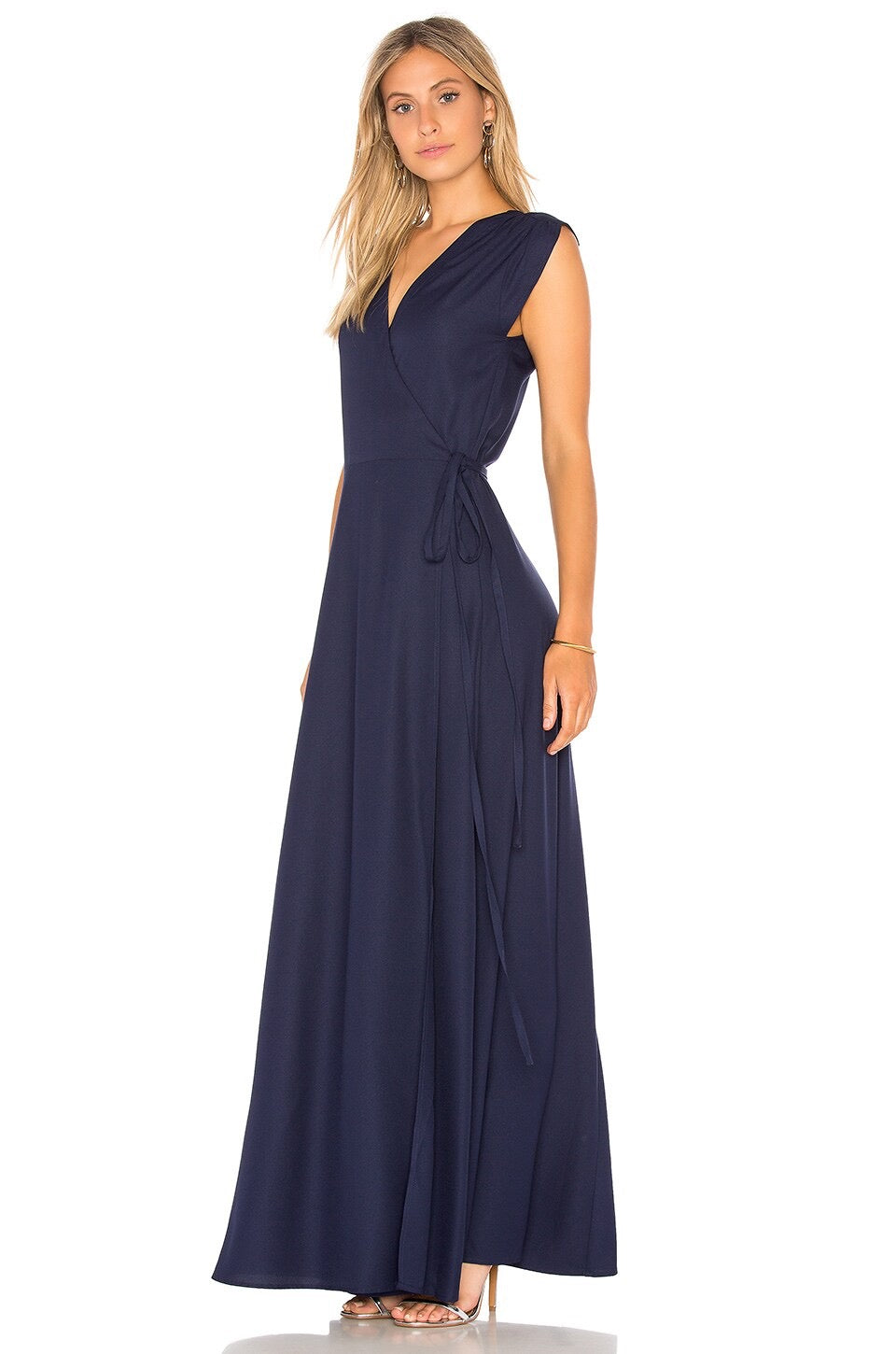 NWT Yumi Kim Swept Away Wrap Maxi Dress in Navy Blue | Size Large