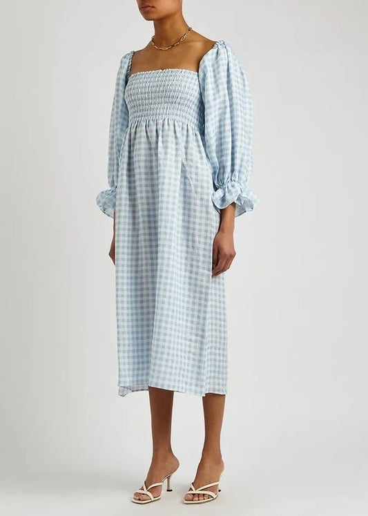 Sleeper Atlanta Blue and White Gingham Midi Dress | Size XL
