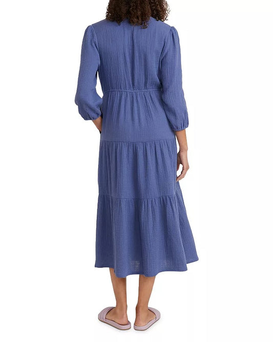 NWT Marine Layer Willow Cotton Button Front Midi Dress in Blue | Size Large