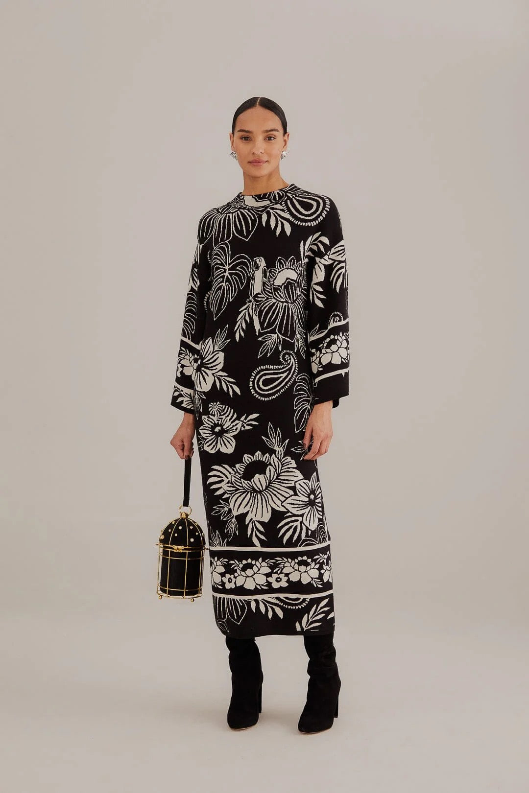 NWT Farm Rio Black Paisley Bloom Knit Dress | Size XS