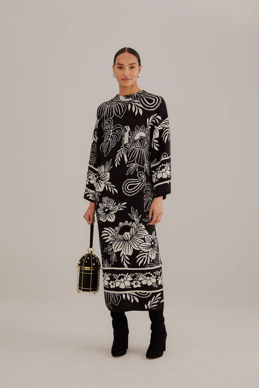 NWT Farm Rio Black Paisley Bloom Knit Dress | Size XS