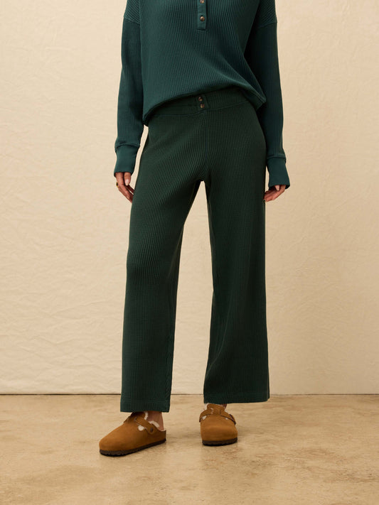 NWT Faherty Apres Waffle Knit Pull On Straight Leg Pants in Moss Green | Small