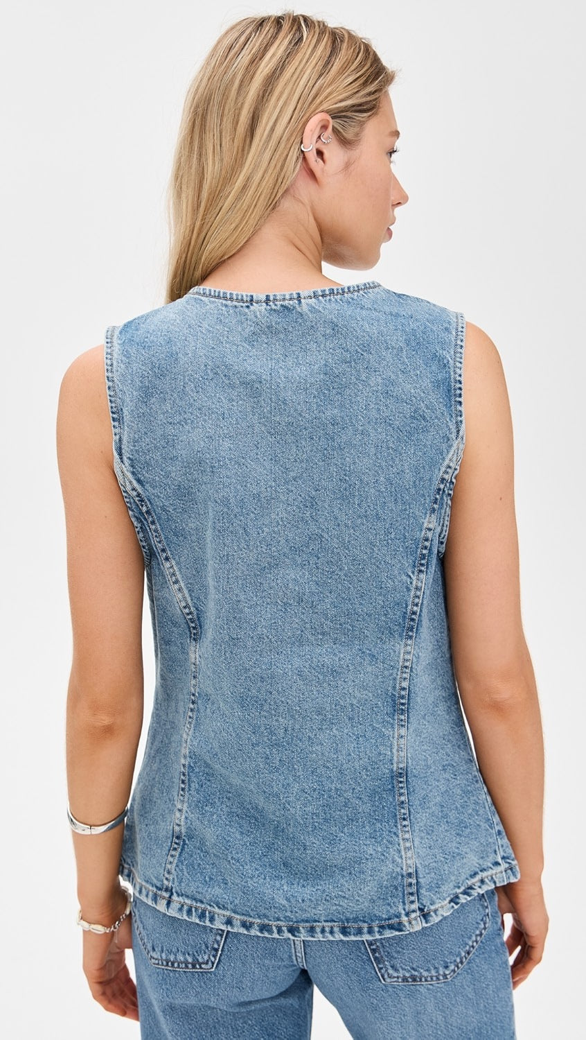 NWT Free People Aimee Denim Vest in Indigo Blue | Size Large