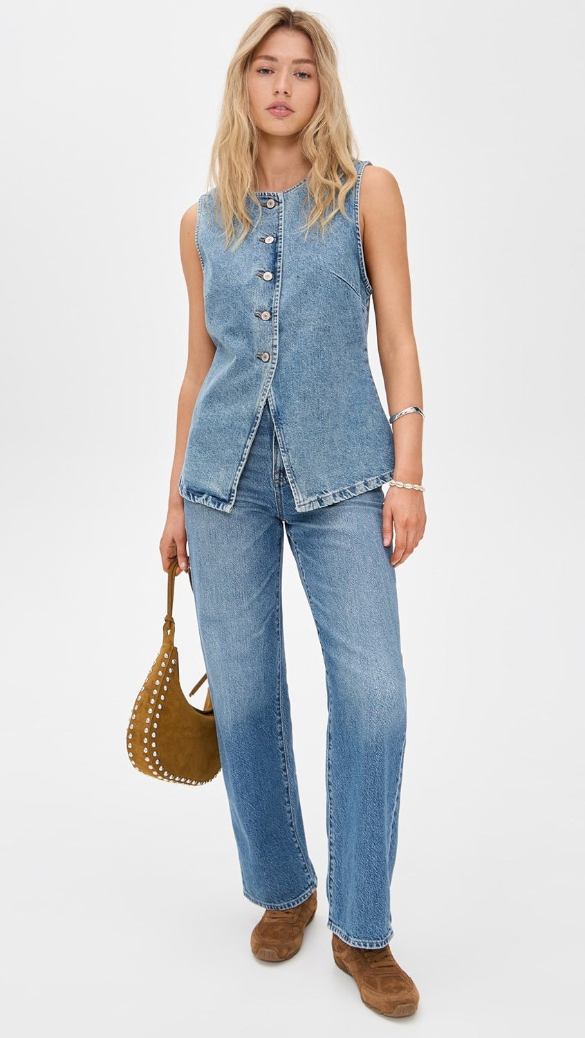 NWT Free People Aimee Denim Vest in Indigo Blue | Size Large