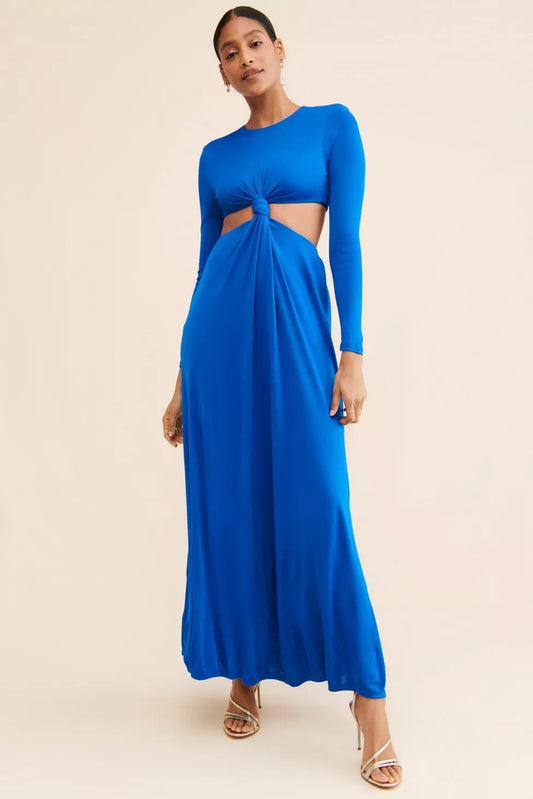 NWT FARM Rio Knotted Cut-Out Maxi Dress in Cobalt Blue | Size Large