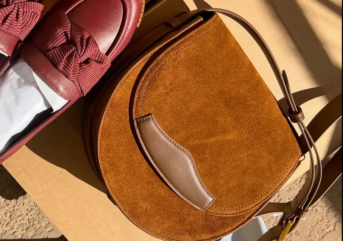 NWT Quince Italian Suede Saddle Bag in Whiskey Brown