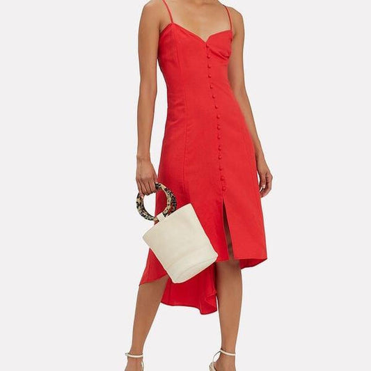 Intermix Linette Spaghetti Strap Sweetheart Neckline Linen Dress | Size 4